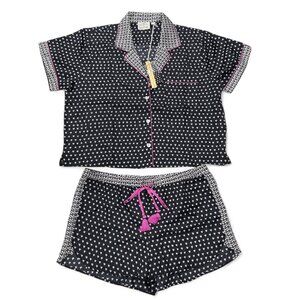 Roller Rabbit x Lele Sadoughi‎ Black Heart Pajamas PJ Set Womens XL NWT Shorts
